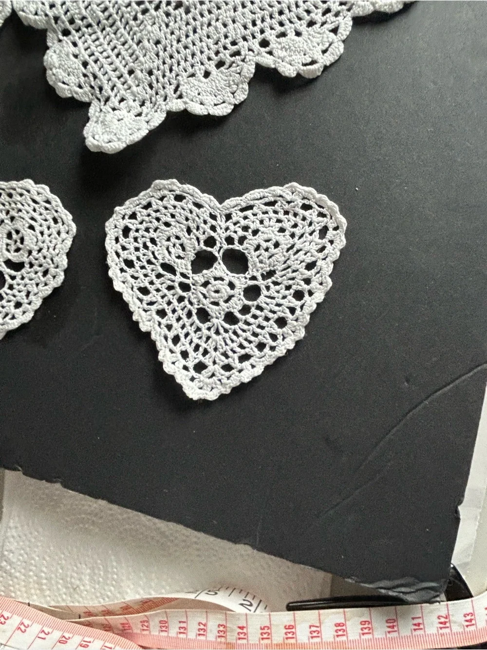 Handmade White Crochet Heart Doilies - Salad Plate/ Coaster Set of 8